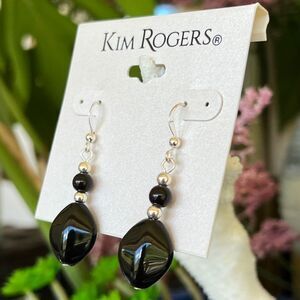 Kim Rogers Black Beaded Silver Dangle Fashion Earrings $16ea / 3 for $25